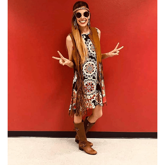 Hippie Conjunto de coletes para mulher, com franjas, sem mangas, para meninas, dos anos 60 e 70, cor castanha, com franjas, de pele, estilo hippie (S/M/L/XL/XXL)