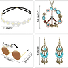 El conjunto de disfraz hippie incluye gafas de sol, diadema, collar con el signo de la paz y aretes (estilo turquesa)