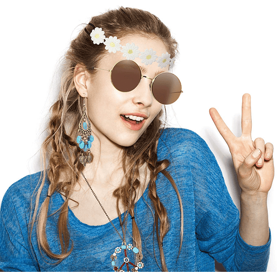 Conjunto de disfarces de hippie inclui óculos de sol, adema, colar de sinal de paz e brincos (estilo turquesa)