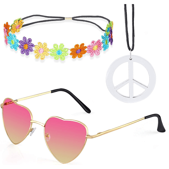 Hippie Costume Set - estilo retro dos anos 60 óculos vintage sinal da paz colar coroa de girassol faixa para o cabelo conjunto de acessórios de adereço hippie dos anos 60...