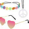 Hippie Kostüm Set - 60er Jahre Retro Style Brille Vintage Peace Zeichen Halskette Sonnenblumenkranz Haarband 60er Jahre Hippie Kostüm Zubehör Set...