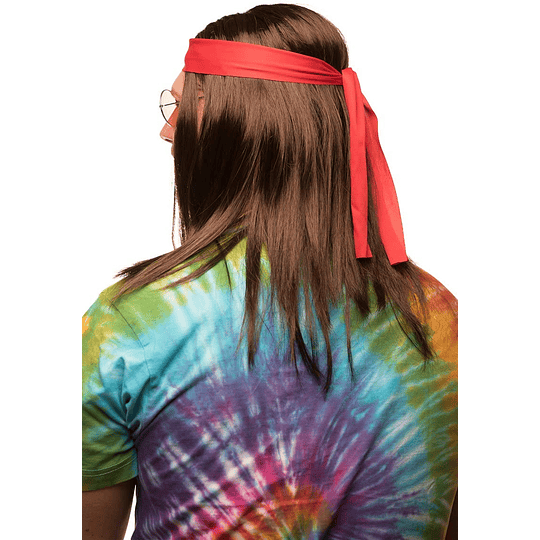 Conjunto Hippie dos anos 70 com peruca + óculos de sol redondos + pendente de paz + diadema vermelha, para mulheres e homens - carnaval