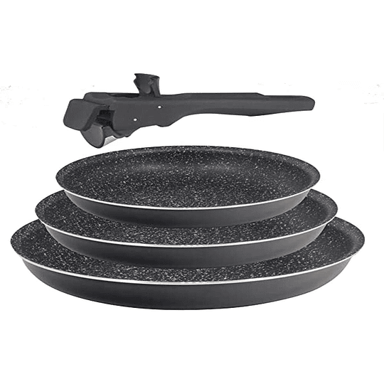 Set of pots and pans with removable handle - pressed aluminum - with Click handle