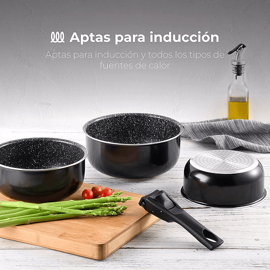 Set of pots and pans with removable handle - pressed aluminum - with Click handle