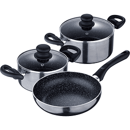 5-piece kitchen set, 2 tacks with lid, 18 cm and 20 cm and 1 bowl, 16 cm, stainless steel, non-stick coating, machine washable...