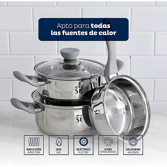 Bateria de cozinha de 5 peças, 2 tachas com tampa de 18 cm e 20 cm e 1 caça, de 16 cm, aço inoxidável, revestimento antiaderente, pode ser lavado na máquina de...