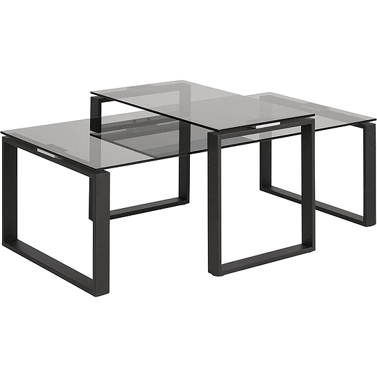 Conjunto de mesa de centro, tapa de cristal ahumado y base de metal negro