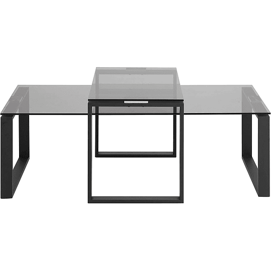 Conjunto de mesa de centro, tapa de cristal ahumado y base de metal negro