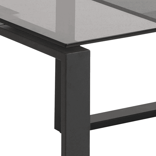 Conjunto de mesa de centro, tapa de cristal ahumado y base de metal negro