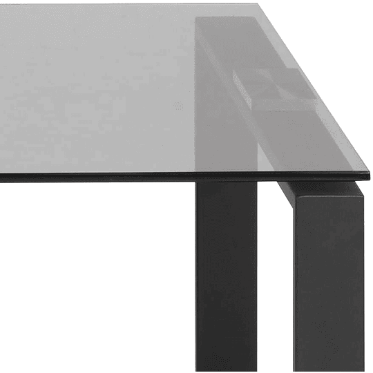 Conjunto de mesas de centro, placa de vidro fumê e base preta de metal