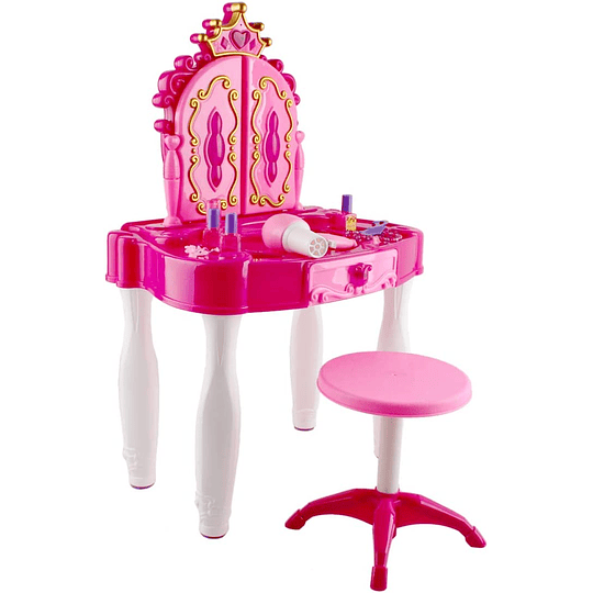 Centro de beleza mesa lamurosa infantil toucador de maquilhagem com espelho, banco e acessórios incluídos luzes e sons