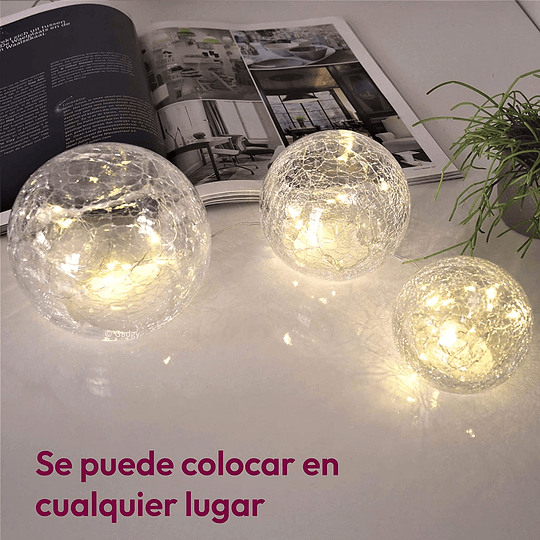 Cristais para mesas, conjunto de 3 bolas de vidro 8, 10, 12 cm, centros decorativos de mesa, luzes decorativas para quarto, candeeiros sem fios, luzes LED pilhas