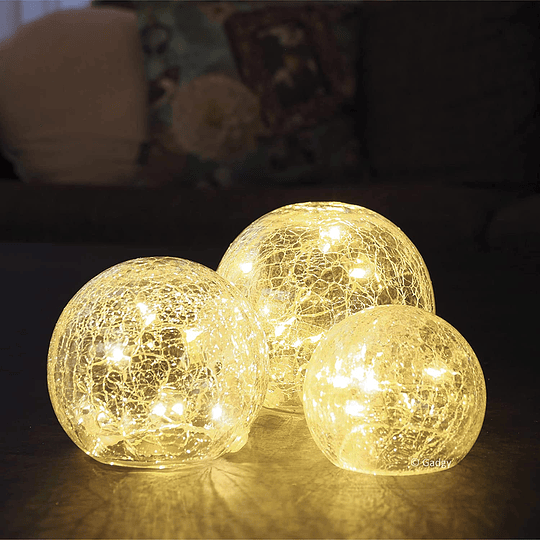 Cristales para mesas, set de 3 bolas de cristal 8, 10, 12 cm, centros de mesa, luces decorativas para dormitorios, lámparas inalámbricas, luces LED a batería