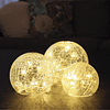 Cristais para mesas, conjunto de 3 bolas de vidro 8, 10, 12 cm, centros decorativos de mesa, luzes decorativas para quarto, candeeiros sem fios, luzes LED pilhas