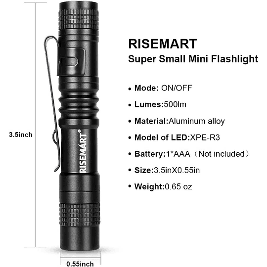 Mini lanterna LED de alumínio, lanterna pequena, 100 lúmens, com chaveiro e clipe, impermeável, adequada para pilhas AAA, para acampar, caçar, pescar e emergência
