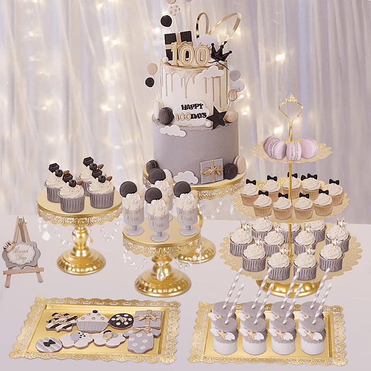 Conjunto de 6 suportes para bolos, suporte para cupcakes com pendentes de vidro, prato de frutas, estilo vintage, para decoração de festas, casamentos, aniversários, dour...