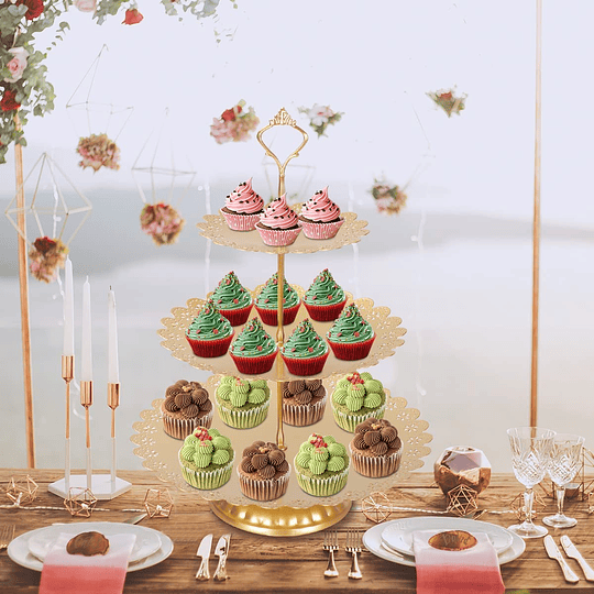 Juego de 6 soportes para cupcakes, soporte para cupcakes, plato de frutas colgante de cristal, decoración de estilo vintage para fiestas, bodas, cumpleaños, dorados.
