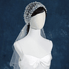 Velo de novia con decoración de perlas falsas