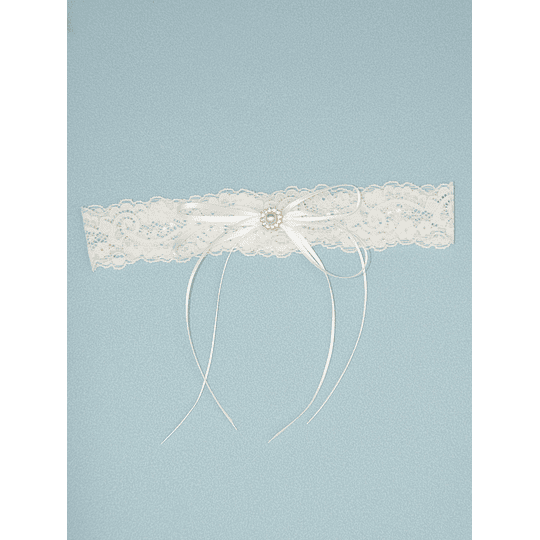 Cinto-liga de noiva com decoração de pérolas falsas