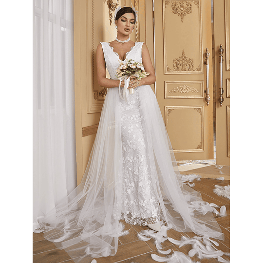 Costas nuas Laço Contraste Malha Contraste Zíper Simples Glamour Vestidos de casamento