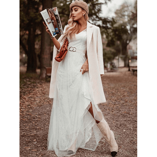 Vestido de glamour simple con cremallera blanca