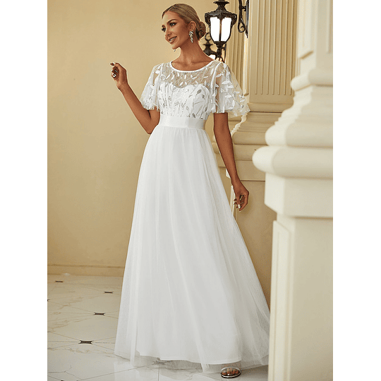 Vestido de glamour simple con cremallera blanca