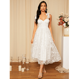 Vestido de casamento Bordado floral Amarrar o ombro Bustiê Schiffy