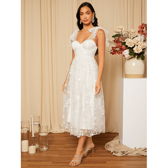 Vestido de casamento Bordado floral Amarrar o ombro Bustiê Schiffy