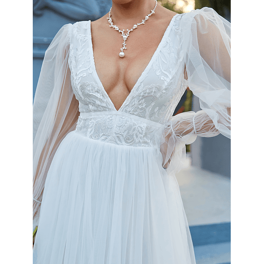 Costas nuas Sheer Zíper Simples Glamour Vestidos de casamento