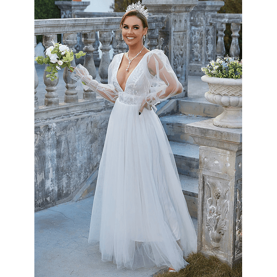 Costas nuas Sheer Zíper Simples Glamour Vestidos de casamento