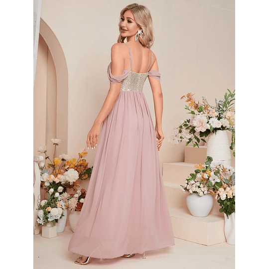 Lantejoula Contraste Zíper Simples Glamour Vestidos de madrinha de casamento