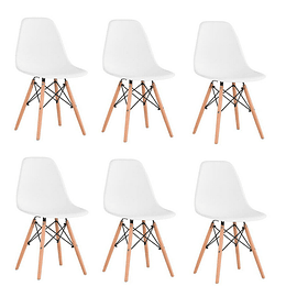 Conjunto de 6 Cadeira de Jantar Cadeira de Escritório Estilo Nórdico de Madeira Cadeiras Sala de Estar da Sala de Jantar de Cozinha (Branco/Preto)
