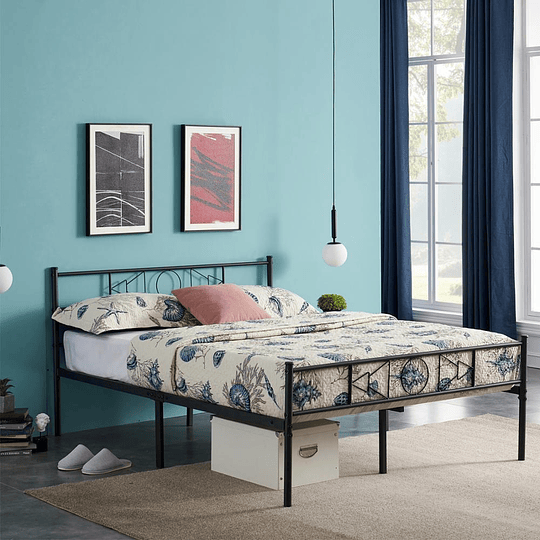 Cama de casal plataforma de metal sólido grande espaço de armazenamento com cabeceira para adultos crianças adolescentes 140x200cm