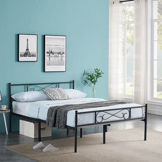 Cama de casal plataforma de metal sólido grande espaço de armazenamento com cabeceira para adultos crianças adolescentes 140x200cm