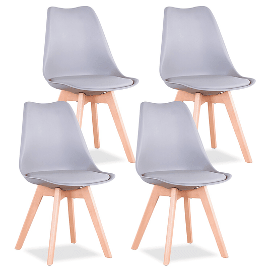 Conjunto de 4 cadeira de jantar moderna inspirado assento acolchoado plástico e madeira maciça com almofada estilo retro cadeira de cozinha para sala de jantar