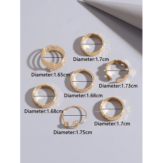 7 peças anel de detalhe de coração e estrela