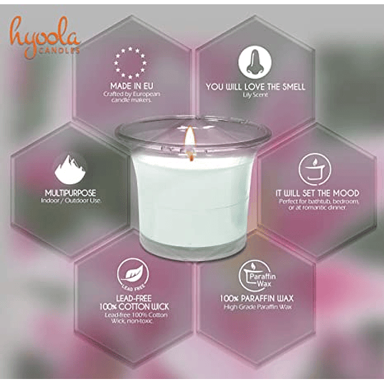 Velas aromáticas em copo transparente, velas perfumadas de cor branca, 12 horas de combustão, pacote de 4