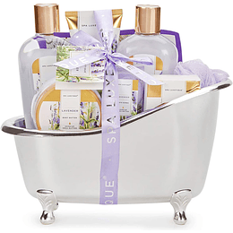 Conjunto de presente para mulher, Spa Conjunto de spa para casa à lavanda, presentes originais para mulher, conjunto de banho e duche com 8 peças, inclui gel de banho, ba...