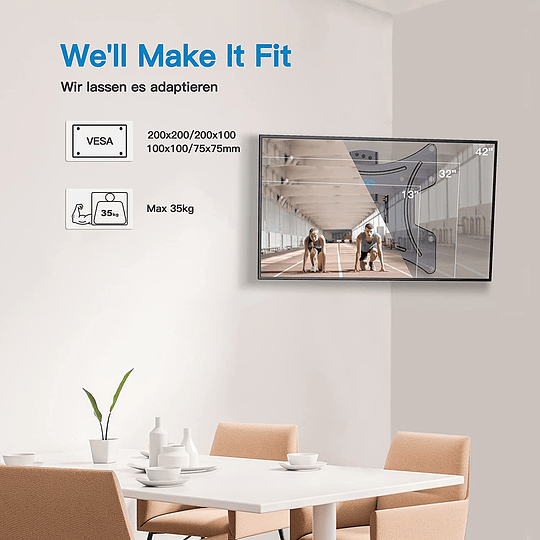 Suporte de parede para TV 13 42", girar, inclinar, estender e recolher, suporte de montagem de TV sólido, carga de até 35 kg, máx. VESA 200 x 200 mm