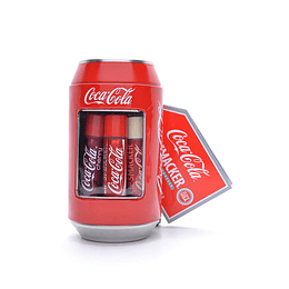 Caixa de metal de coca-cola, com 6 balsamos de lábios de aroma sortidos