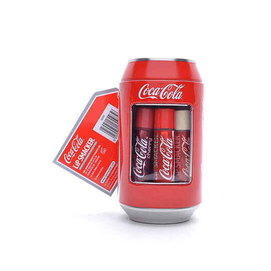 Caixa de metal de coca-cola, com 6 balsamos de lábios de aroma sortidos