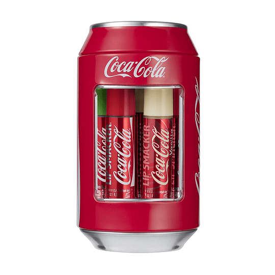 Caixa de metal de coca-cola, com 6 balsamos de lábios de aroma sortidos