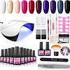 Kit de unhas semipermanentes, conjunto completo de vernizes semipermanentes, 10 cores, kit de unhas de gel com 36 W, secador de unhas U-V/LED, base e Top Coat, acessóri...