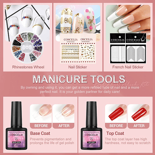 Kit de unhas semipermanentes, conjunto completo de vernizes semipermanentes, 10 cores, kit de unhas de gel com 36 W, secador de unhas U-V/LED, base e Top Coat, acessóri...