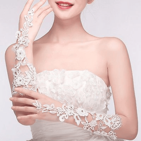 Luvas Sem Dedos Para Noiva Em Renda Forma Flor Branco, Marfim