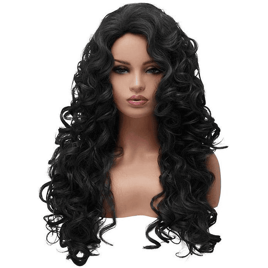 Peruca de cabelo comprido encaracolada ondulada preto