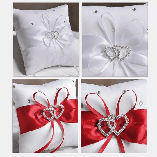 Almofada Para Alianças de Casamento Coração Duplo, Branco, Artesanal