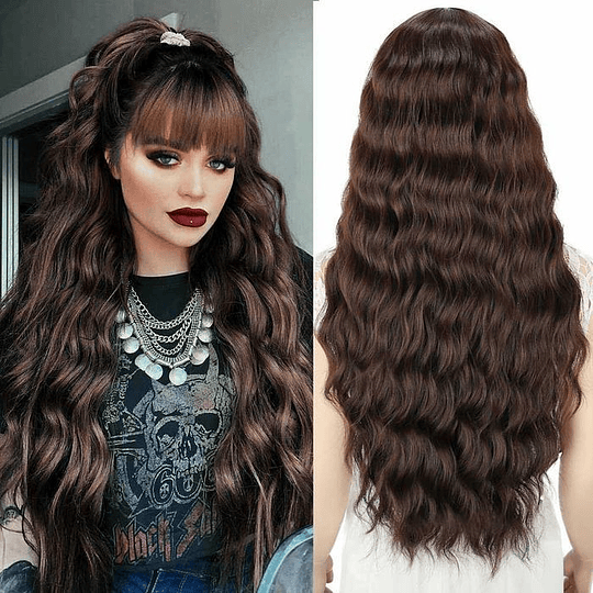 Peruca com franja 8 cores disponíveis cabelo sintético natural longo 71 cm