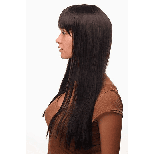 Peruca mulher qualidade moderna liso franja castanho escuro 60 cm