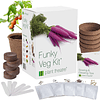 Kit com 5 pacotes de sementes (cenoura, abobrinha, couve-de-Bruxelas, acelgas e sementes de tomate), vasos, discos de turfa e marcadores, kits de cultivo...